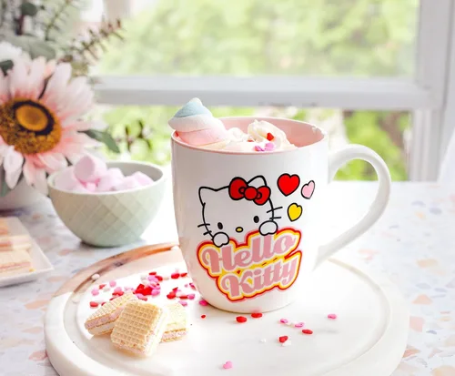 Miniatura 7 de Silver Buffalo Sanrio - Taza de cerámica con corazones de Hello Kitty Taza de café sin BPA para expreso, té, capacidad para 18 onzas