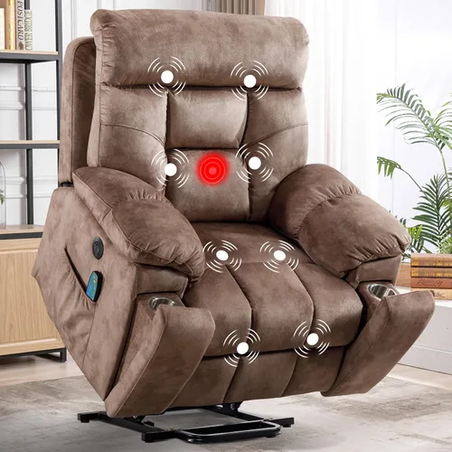 CANMOV Silla reclinable eléctrica grande con masaje y calor para personas mayores grandes y altas, sillones reclinables amplios y mullidos con 2