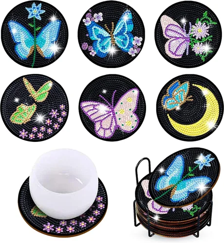 Miniatura 11 de 6 piezas de posavasos de pintura de diamante Posavasos de arte de diamante Pintura de arte de diamante de trasero de animal Regalo de arte
