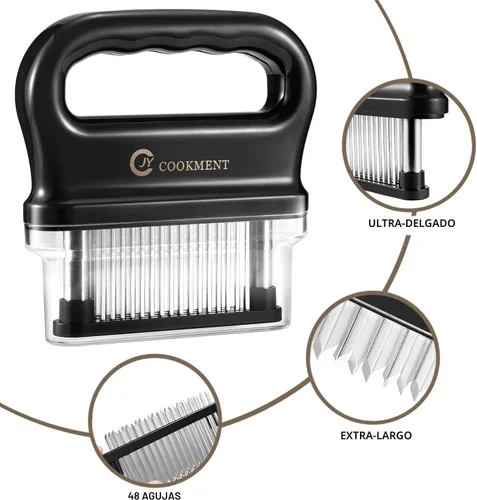 Miniatura 7 de JY COOKMENT Ablandador de carne con 48 cuchillas de acero inoxidable ultraafiladas, herramienta de cocina ideal para ablandar, barbacoa, adobo