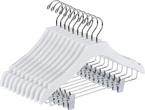 Miniatura 7 de Percha de madera blanca de calidad para niños, diseño de lujo, gancho giratorio cromado (10, 13 pulgadas)