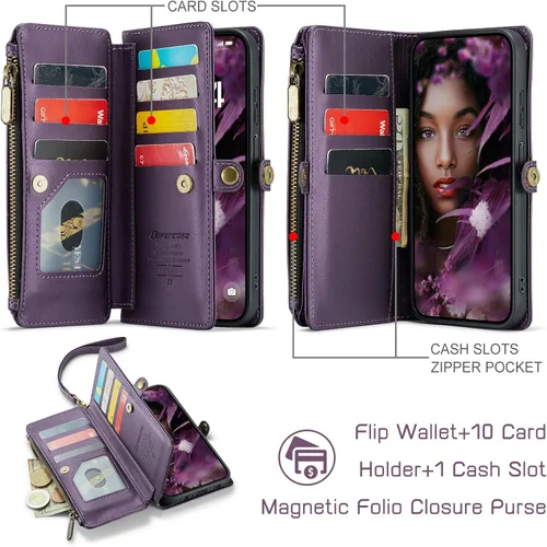 Miniatura 2 de Defencase Funda compatible con Galaxy A13 5G con tarjetero de bloqueo RFID para mujeres y hombres, correa magnética de piel sintética con cierre