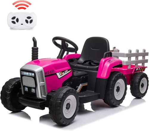 Miniatura 9 de Nasitip - Tractor eléctrico de 12V con batería, con remolque, vehículo de paseo para niños con control remoto/7 faros LED/cambios de marcha Azul