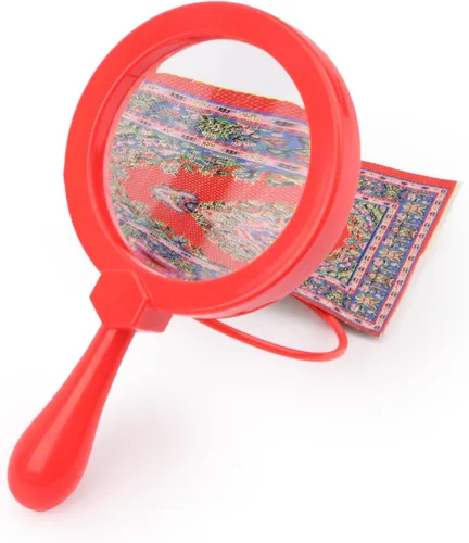 Lupa para niños con soporte, lupa de mano 5X, lupa portátil, lupa de aumento para niños para juegos de exploración, lectura, observación al aire Rojo