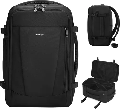ECOHUB United Airlines - Mochila de viaje pequeña de 17 pulgadas, bolsa de artículos personales de 16.7 x 10 x 8 pulgadas con 13 bolsillos con Negro