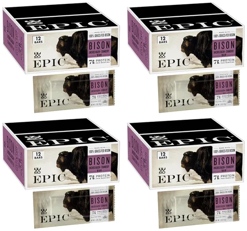 Miniatura 13 de Barritas EPIC de tocino de bisonte y arándanos rojos, alimentadas con hierba, 12 unidades en caja, barritas de 1.3oz