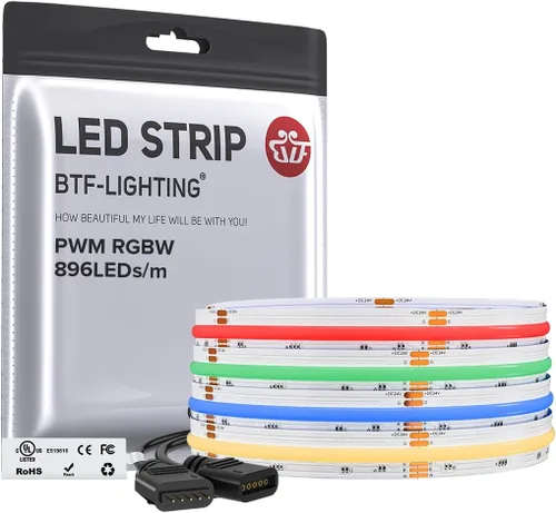 Miniatura 13 de BTF-LIGHTING FCOB COB Tira de luz LED RGBW 6500K 896LED/m 3m DC12V Flexible de cambio de color de alta densidad y luz uniforme de 12mm de ancho