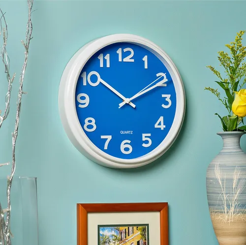 Miniatura 5 de Bernhard Products reloj de pared grande, 12.5", silencioso, sin sonido de tic, azul y blanco, estilo moderno, cuarzo de calidad, para casa