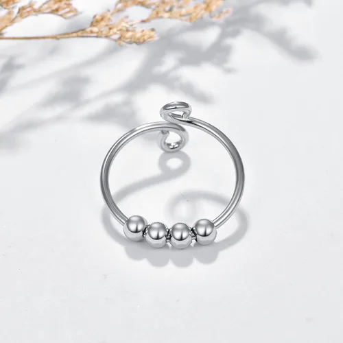 Miniatura 2 de PRAYMOS Anillo de plata de ley 925 ajustable abierto para mujer con caja de joyería, Plata Esterlina