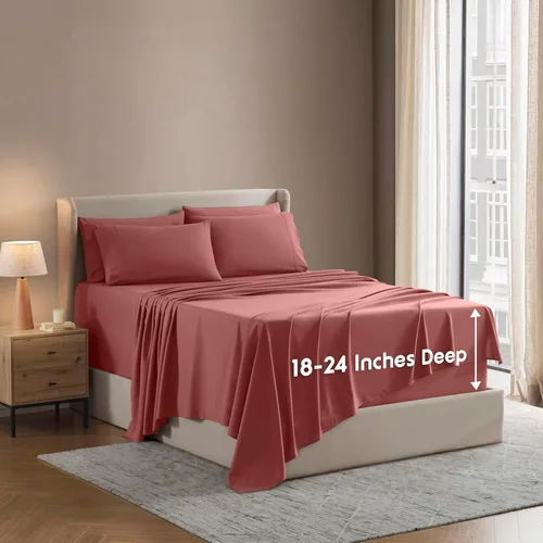 Miniatura 27 de Nestl Juego de sábanas extra profundas tamaño King, sábanas transpirables y refrescantes de 6 piezas, juego de ropa de cama de lujo con bolsillos