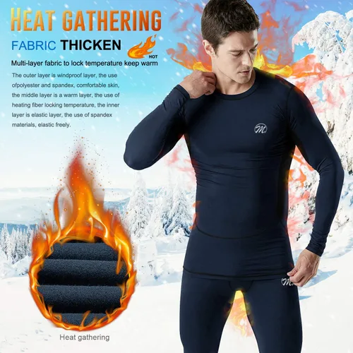 Miniatura 4 de MeetHoo Conjunto de ropa interior térmica para hombre, capa base de compresión, ropa de invierno con forro polar largo, ropa de correr y esquiar