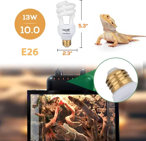 Miniatura 5 de Bombilla UVB para reptiles, 10.0 13 W UVB para reptiles, Hygger zoo UVA UVB Bombilla para reptiles Reptil Bombilla UVB Luz UVB para Dragón Barbudo