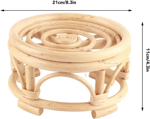 Miniatura 2 de Soporte para plantas de interior de ratán, 4 soportes de ratán de mimbre para patio (15.0 x 5.9 x 8.3 in)