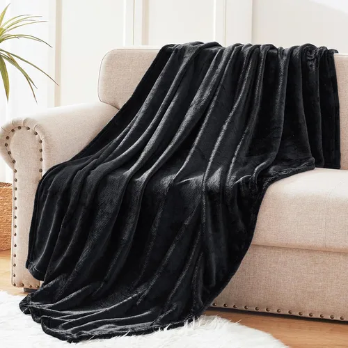 Miniatura 3 de Exclusivo Mezcla Manta de vellón para sofá, cama, súper suave y cálida, para uso en todas las estaciones, acogedora, afelpada, ligera, negro, 50 x