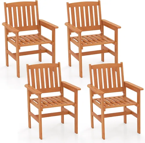 Miniatura 11 de Tangkula Juego de 2 sillas de comedor de madera para patio, sillas de comedor de madera para exteriores con respaldo alto y asiento de listones
