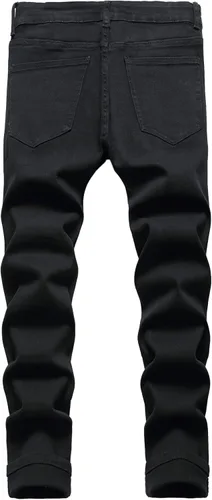 Miniatura 2 de Junbaoss - Jeans elásticos ajustados para hombre, pantalones de mezclilla ajustados rasgados para hombre, pantalones de cintura flexible de pierna