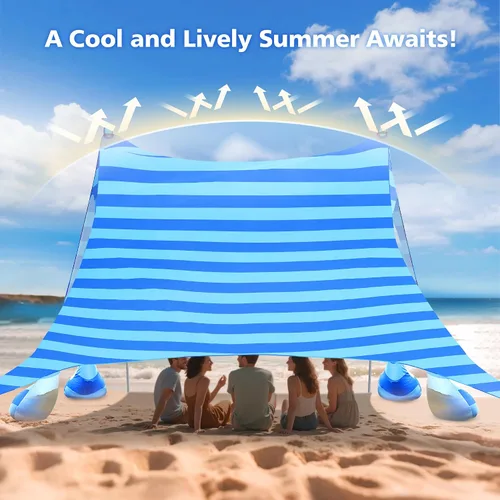 Miniatura 5 de 2PM SPORTS - Tienda de campaña de playa de 10 x 10 pies, protección UV UPF 50+, 8 sacos de arena, fácil instalación, toldo portátil para playa, Azul