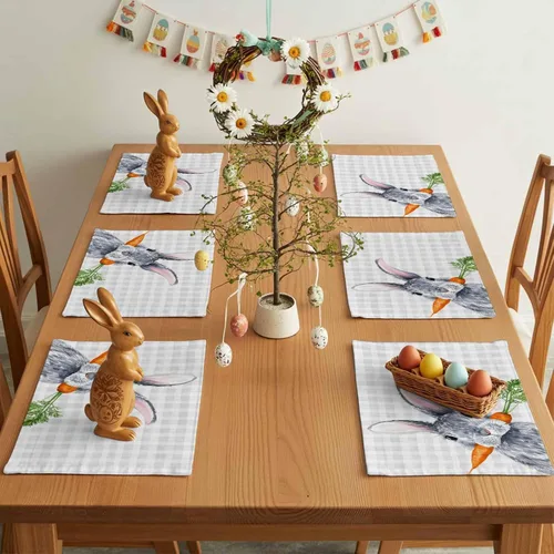 Miniatura 7 de Easter Placemats Funny Rabbit Carrots Place Mats for Dining Room Dinner Table Leaves Retro Washable Table Mats Spring Easter Day Kitchen Decorations