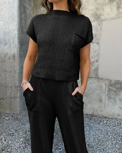Miniatura 3 de RIVSAK Conjunto de dos piezas de suéter para mujer, conjunto de pantalones de suéter para mujer, conjuntos de descanso, tops de punto y pantalones