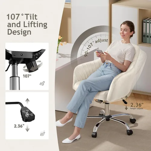 Miniatura 6 de Warmiehomy Silla de escritorio de terciopelo para oficina en casa, silla de trabajo giratoria ajustable moderna, sillas de tocador para mujeres