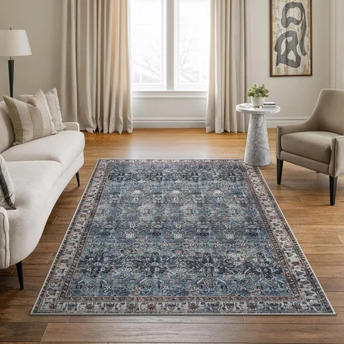 Miniatura 19 de Bloom Rugs - Alfombra lavable, antideslizante, de 1,83 x 2,74 m, color beige/blanco claro con borde tradicional, para sala de estar, dormitorio