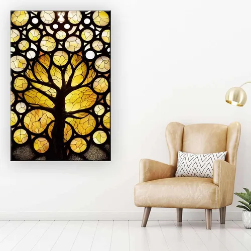 Miniatura 7 de Startonight Lienzo decorativo abstracto para pared, pintura del árbol de la vida amarillo, impresión grande estirada, moderna para dormitorio o sala
