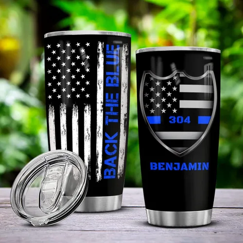 Miniatura 3 de winorax Regalos de oficial de policía personalizados Back The Blue Tumbler Bandera de Estados Unidos, Academia de Policía, regalos de graduación