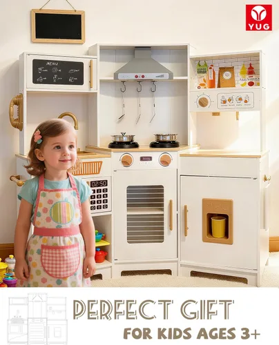 Miniatura 7 de YUG Juego de cocina de juguete para niños con luces y sonidos reales, set de cocina de juguete para niños pequeños que incluye estufa, horno
