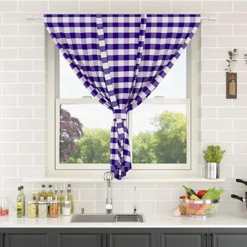 Miniatura 187 de Cenefas de cortina para ventana de 16 pulgadas de largo, 2 paneles de cuadros búfalo, cortinas pequeñas con bolsillo para barra, estilo clásico