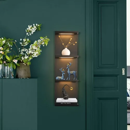 Miniatura 5 de VIWODS Estante de pared de 4 niveles con luces LED, estante flotante para decoración del hogar, estante vertical montado en la pared