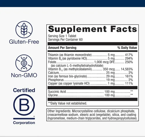 Miniatura 4 de Metagenics Hemagenics - Suplemento de hierro con vitamina B12, B6 y folato para ayudar a apoyar la función saludable de los glóbulos rojos, 60