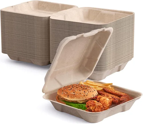 Miniatura 10 de ECOLipak Paquete de 300 recipientes con forma de ostra para llevar, 100% compostables y desechables, recipientes para llevar comida de 20,3 x 20,3 3