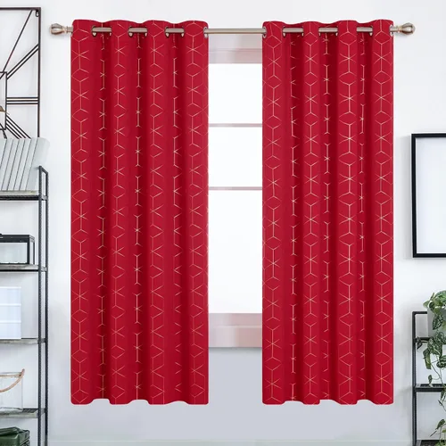 Miniatura 57 de Deconovo Cortinas opacas, aislamiento térmico y reducción de ruido, estampado de lámina de diamante – ojales en la parte superior, 2 paneles, Negro