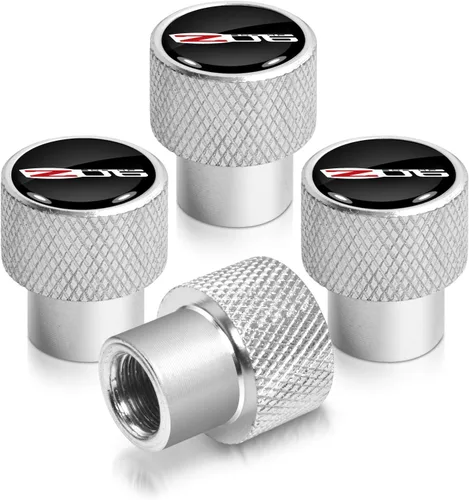 iPick Image Tapones de vástago de válvula de neumático de aluminio de fácil agarre para Chevrolet Corvette C6 Z06, color negro sobre plata
