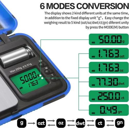 Miniatura 3 de Báscula de tiro con arco de doble unidad y pantalla HD, escala digital LCD de flechas de bolsillo, escala de 7.05 oz x 0.00 oz de gramos, mini