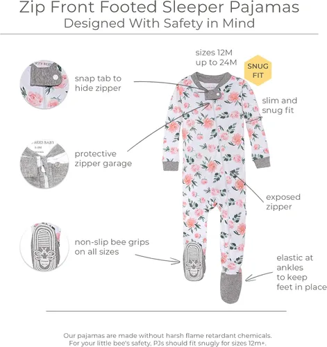 Miniatura 2 de Burt's Bees Baby Pijama para bebé niña, 100% algodón orgánico, pijama de una pieza, overol diagonal con cremallera, ajuste cómodo