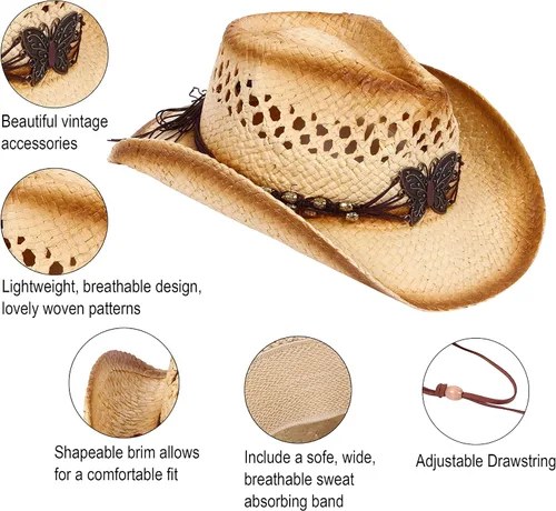 Miniatura 6 de Sombrero vaquero de paja con banda decorada, para disfraces de niños, de Simplicity