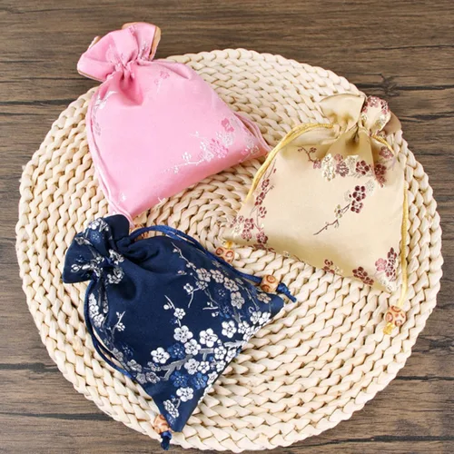 Miniatura 6 de 20 bolsas de seda con cordón, bolsa de joyería bordada de brocado de seda china, bolsa de joyería para boda, 4.7 x 5.9 pulgadas