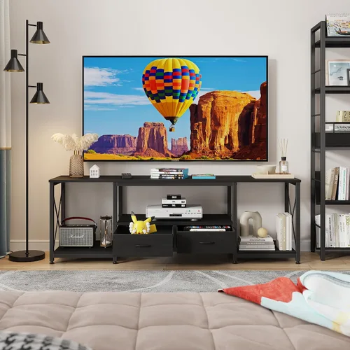Miniatura 8 de GYIIYUO Soporte de TV con cajón de tela para TV de 50 y 55 pulgadas, centro de entretenimiento y consola de TV industrial con estantes