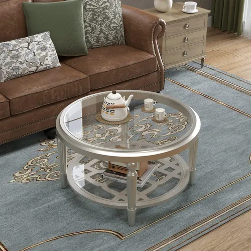 Miniatura 16 de COSIEST - Juego de mesa auxiliar redonda moderna y mesa auxiliar, tapa de madera con aspecto de mármol falso, patas de nogal y crema blanca, mesa
