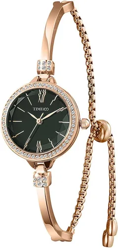 Miniatura 20 de TIME100 Reloj de pulsera para mujer, de cuarzo, con esfera verde, bisel con cristales en el movimiento, correa de pulsera con diamantes, resistente