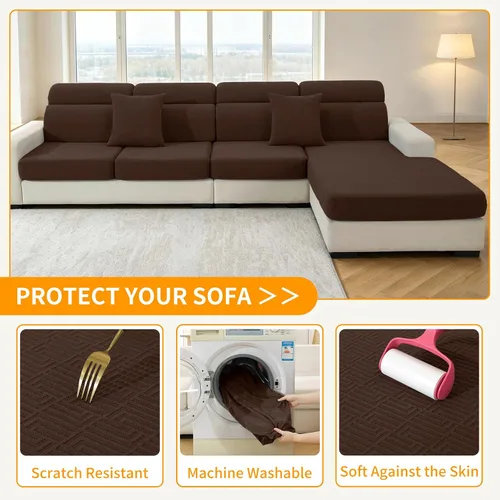 Miniatura 6 de XINEAGE Funda de diván para sofá en forma de L, fundas de sofá modular para mascotas, funda de asiento de sofá antideslizante lavable, fundas