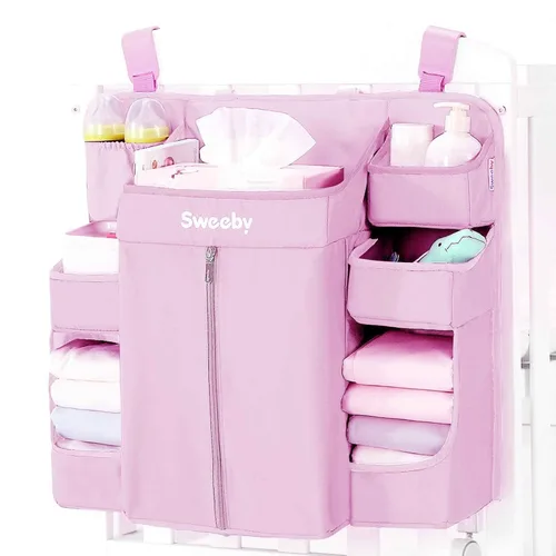 Miniatura 9 de Sweeby Organizador de pañales para cambiador y cuna, apilador de pañales para guardería, organizador colgante para artículos esenciales del bebé