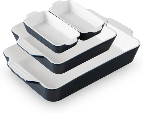 Miniatura 9 de Sweejar Juego de 4 cazuelas para horno, utensilios de cerámica para hornear, platos rectangulares para hornear con asas, sartenes para lasaña