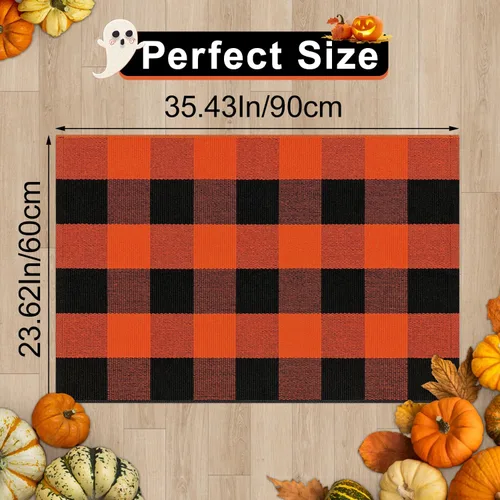 Miniatura 2 de Alfombra Buffalo Plaid Pequeña a Cuadros 2x3 Pies (61x91 cm) Naranja y Negro, Tapete para Puerta Delantera, Navidad Halloween Acción de Gracias