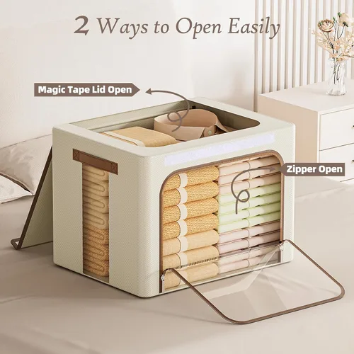 Miniatura 3 de Yecaye Cajas de Almacenamiento de Ropa con Marco de Metal, Caja de Almacenamiento de Ropa Plegable con Tapa, Caja Organizadora Apilable de Tela