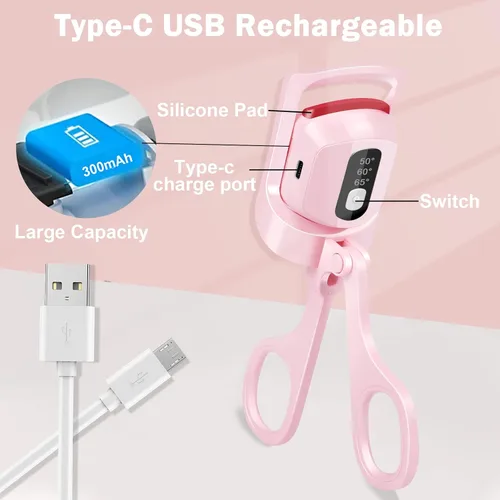 Miniatura 7 de Hicdaw Rizador de pestañas calentado, rizador de pestañas eléctrico con peine recargable por USB, rizador de pestañas de calentamiento rápido