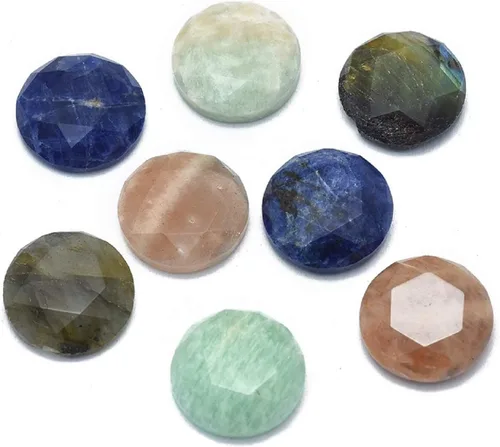 Miniatura 8 de Fashewelry 30 piezas de cabujones de piedra natural mixta de 0.55 x 0.39 pulgadas con parte trasera plana, azulejos de camafeo ovalados facetados