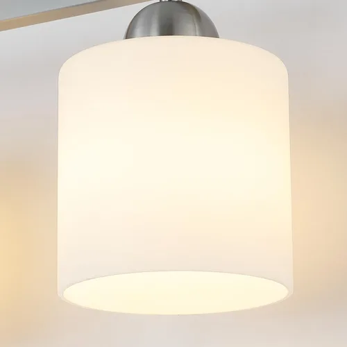 Miniatura 6 de Mecgirn Luces de tocador de vidrio de leche de acero inoxidable para baño, 2 lámparas de baño de níquel cepillado sobre espejo, enchufes E26