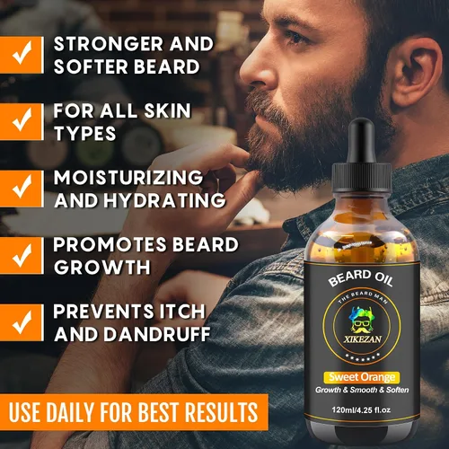 Miniatura 5 de Aceite para barba, 4.1 fl oz/4.25 onzas líquidas de aceite promueve el crecimiento de la barba de gran volumen, acondicionador sin enjuague, cuidado